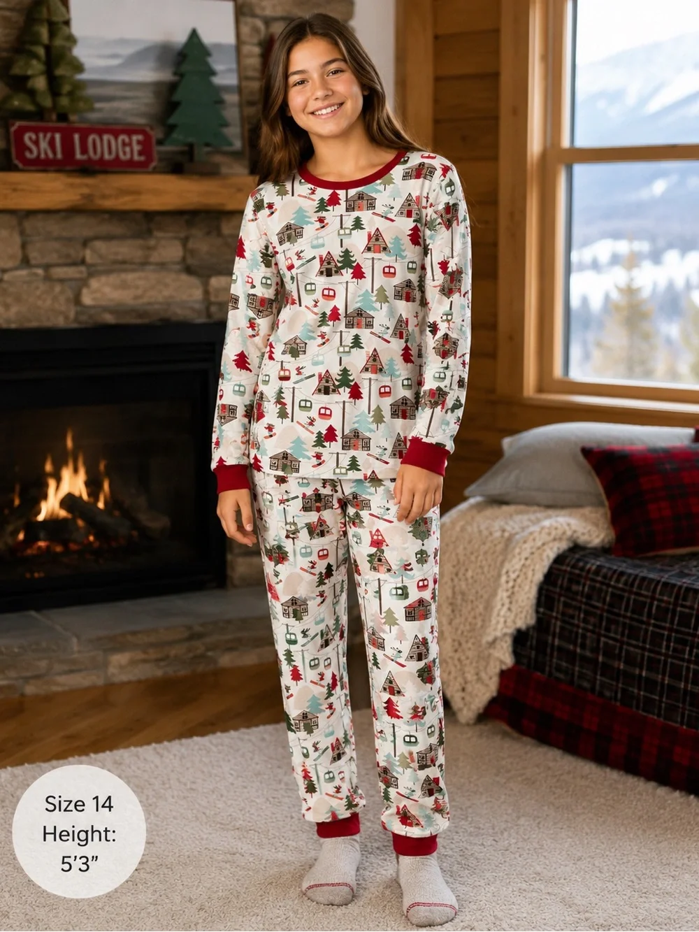 Gymboree Girls Size 14 Christmas Pajama Set Ski Lodge 100% Cotton NWT
